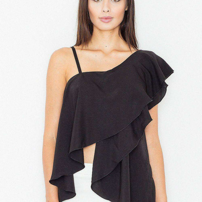 Chic Frilled Crop Blouse with Stylish Detailing - Model 60713