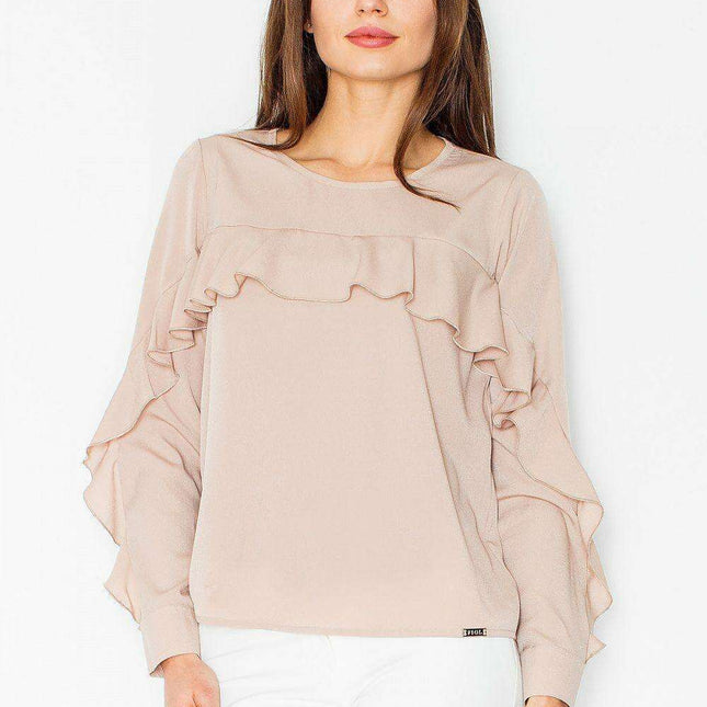 Chic Frilled Long Sleeve Blouse - Versatile Elegance for Any Occasion