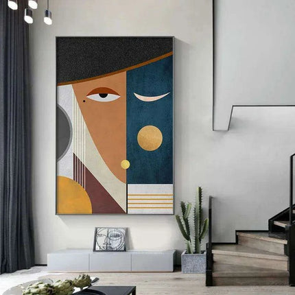 Chic Geometric Faces Canvas Artwork - Modern Wall Decor for Stylish Homes - Très Elite