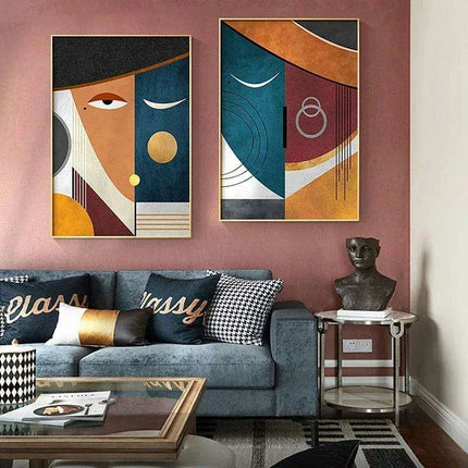 Chic Geometric Faces Canvas Artwork - Modern Wall Decor for Stylish Homes - Très Elite
