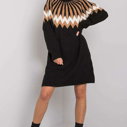Chic Geometric Knit Turtleneck Day Dress For Women EU Made