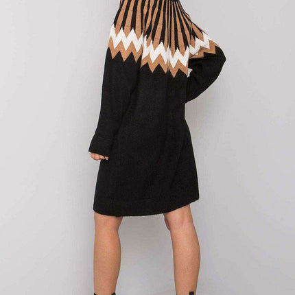 Chic Geometric Knit Turtleneck Day Dress For Women EU Made