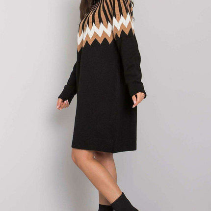 Chic Geometric Knit Turtleneck Day Dress For Women EU Made
