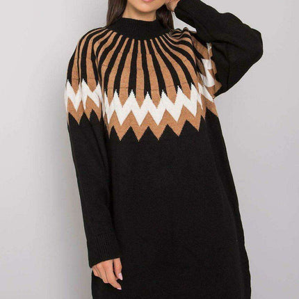 Chic Geometric Knit Turtleneck Day Dress For Women EU Made