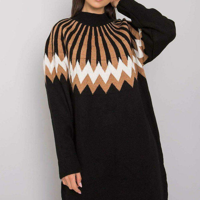 Chic Geometric Knit Turtleneck Day Dress For Women EU Made