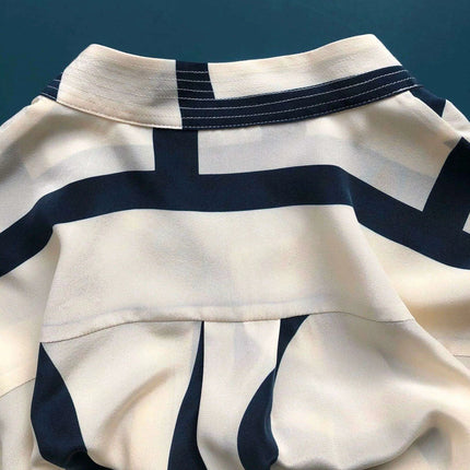 Chic Geometric Print Mulberry Silk Midi Shirt Dress