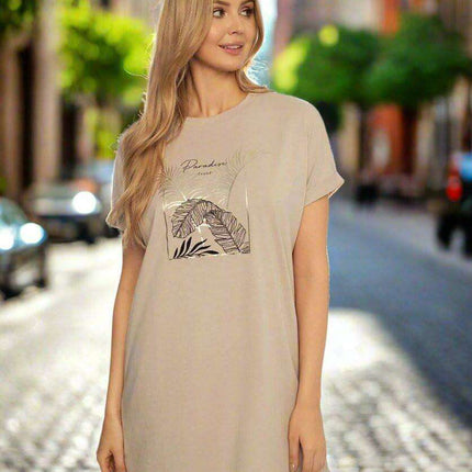 Chic Gold Leaf Cotton Sleepwear Set in Beige - Très Elite