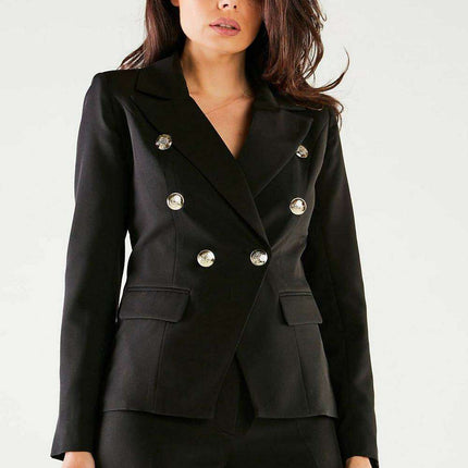Chic Golden Button Double-Breasted Blazer - Très Elite