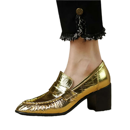 Chic Golden High Heel Chunky Loafers - Stylish Pumps for Women - Très Elite