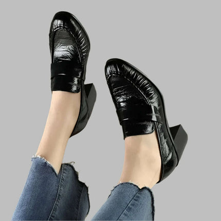 Chic Golden High Heel Chunky Loafers - Stylish Pumps for Women - Très Elite