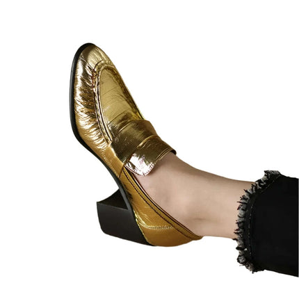 Chic Golden High Heel Chunky Loafers - Stylish Pumps for Women - Très Elite