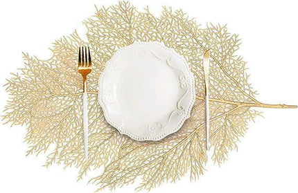 Chic Golden Leaf Dining Mat: Elegant Heat-Resistant Table Protector & Stylish Accent - Très Elite