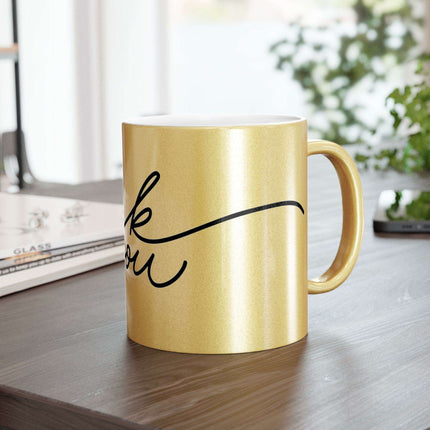 Chic Gratitude Metallic Ceramic Coffee Mug - A Luxurious Choice for Beverage Enthusiasts - Très Elite