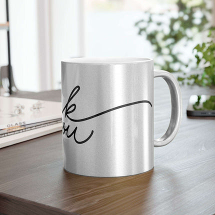 Chic Gratitude Metallic Ceramic Coffee Mug - A Luxurious Choice for Beverage Enthusiasts - Très Elite