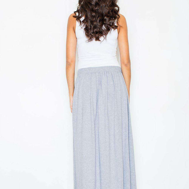 Chic Gray Cotton Maxi Skirt with Stylish Leg Opening