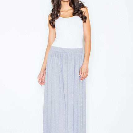 Chic Gray Cotton Maxi Skirt with Stylish Leg Opening - Très Elite
