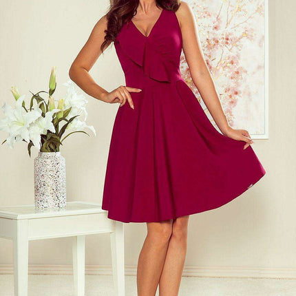 Chic Green Frill Neckline Cocktail Dress by Numoco - Ethically Crafted in Poland - Très Elite