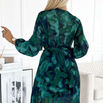 Chic Green Print Chiffon Evening Dress by Numoco - Très Elite