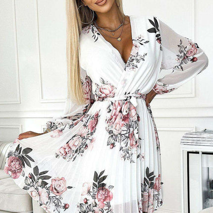 Chic Green Print Chiffon Evening Dress by Numoco