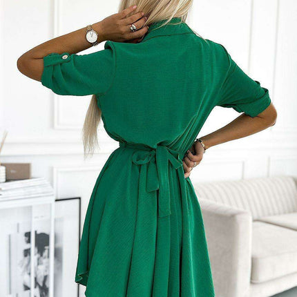 Chic Green Shirt Dress with Elegant Gold Belt - Numoco Collection - Très Elite