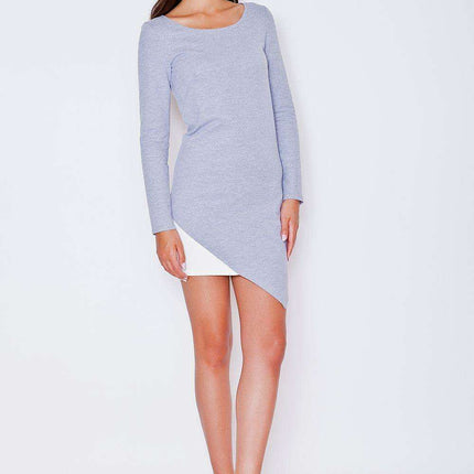 Chic Grey Asymmetrical Mini Dress with Distinctive Insert - Timeless Elegance by Katrus - Très Elite