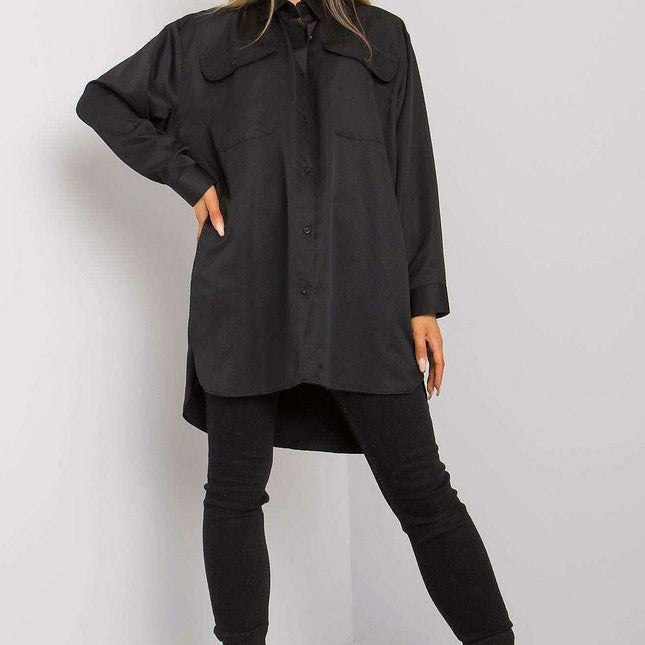 Chic Grey Cotton Women's Long Sleeve Button-Up Shirt