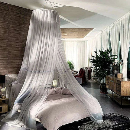 Chic Grey Lace Mosquito Net Canopy - Enchanting Sleep Sanctuary for Insect-Free Dreams..