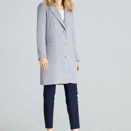 Chic Grey Mid-Length Coat with Elegant Collar and Trendy 3-Button Front Closure - Très Elite