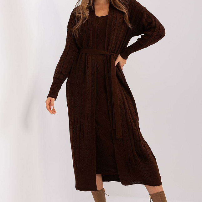 Chic Heart Neck Midi Dress and Cardigan Duo