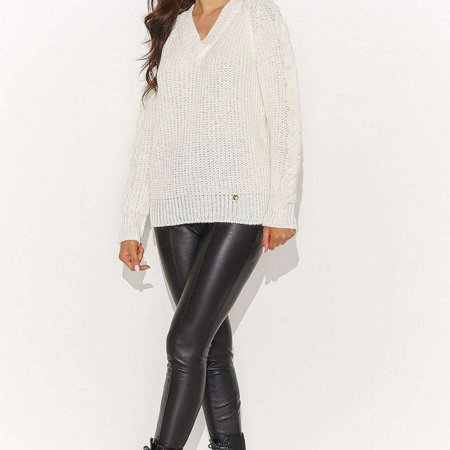 Chic Heart Neck Sweater with Gold Tinsel Detail
