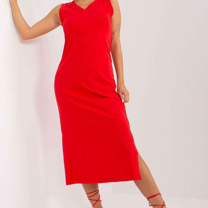 Chic Heart Neckline Sleeveless Daydress with Stylish Side Slits - Cotton Spandex Blend - Très Elite