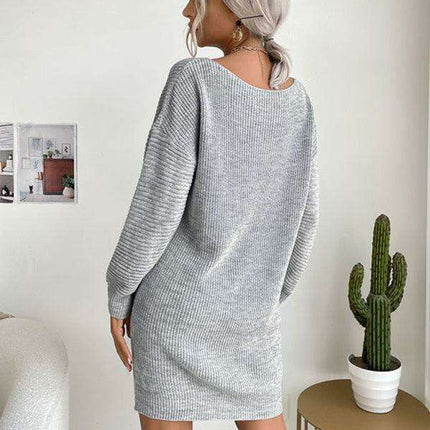 Chic Heather Grey Knit Long Sleeve Dress for Women - Essential Winter Fashion Piece