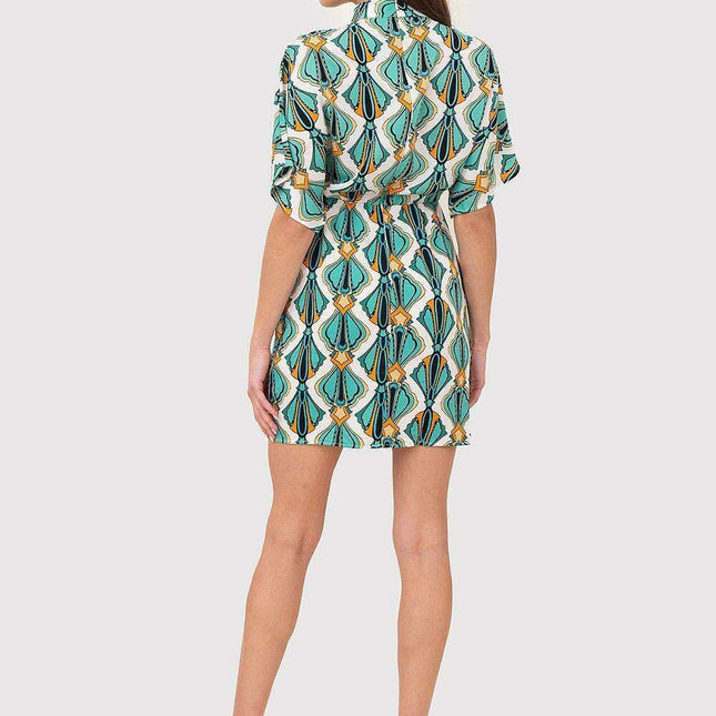 Chic High-Collar Mini Dress with Convenient Zipper Closure