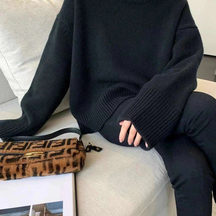 Chic High Neck Cashmere Knit Sweater for Women