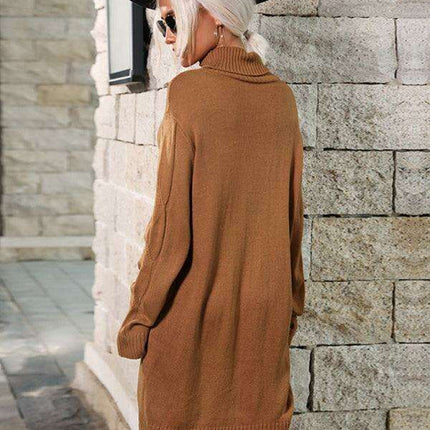 Chic High-Neck Polyester Knit Skirt in Timeless Shade - Très Elite