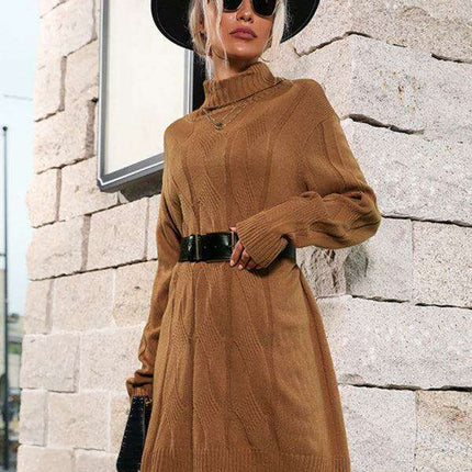 Chic High-Neck Polyester Knit Skirt in Timeless Shade - Très Elite