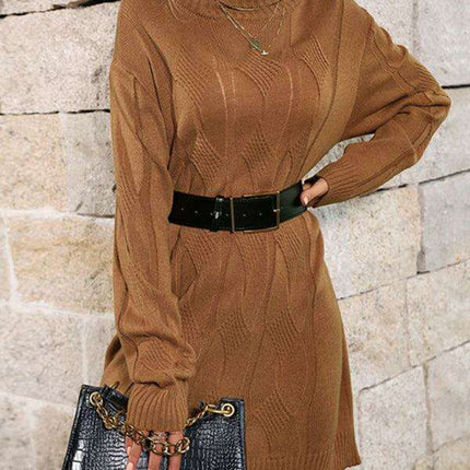 Chic High-Neck Polyester Knit Skirt in Timeless Shade