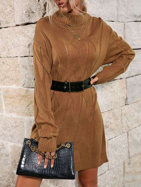 Chic High-Neck Polyester Knit Skirt in Timeless Shade