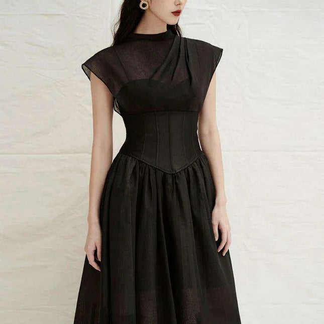 Chic High Waist Pleated A-line Dress for Women