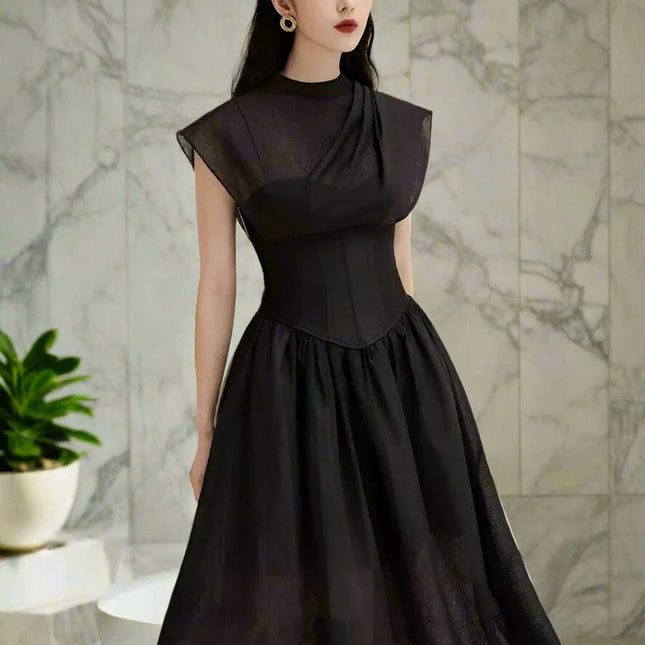 Chic High Waist Pleated A-line Dress for Women