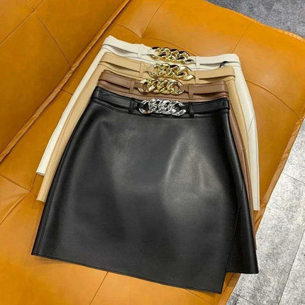 Chic High-Waist Real Leather Mini Skirt with Contemporary Flair - Très Elite