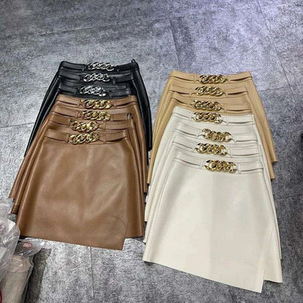 Chic High-Waist Real Leather Mini Skirt with Contemporary Flair - Très Elite