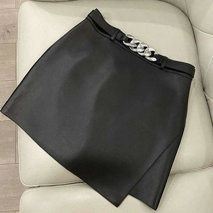 Chic High-Waist Real Leather Mini Skirt with Contemporary Flair - Très Elite