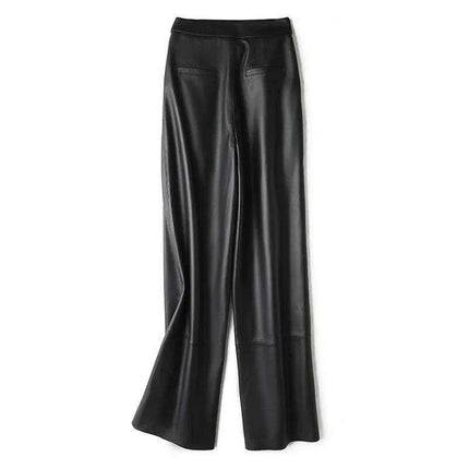Chic High-Waist Sheepskin Leather Pants - Essential Fashion for Every Season - Très Elite