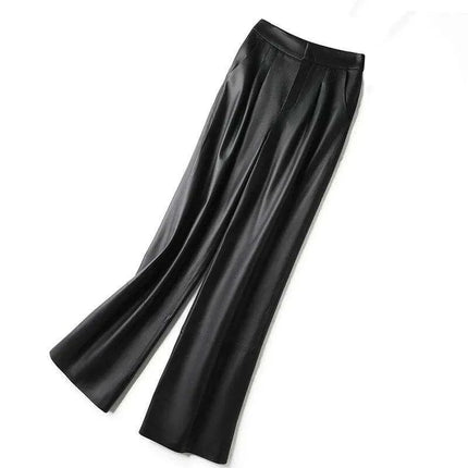 Chic High-Waist Sheepskin Leather Pants - Essential Fashion for Every Season - Très Elite