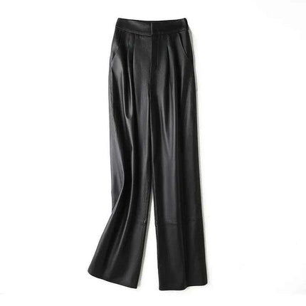 Chic High-Waist Sheepskin Leather Pants - Essential Fashion for Every Season - Très Elite