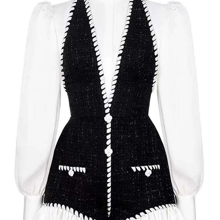 Chic High-Waisted Lantern Sleeve Playsuit with Zip & Lace Detail for Women - Très Elite