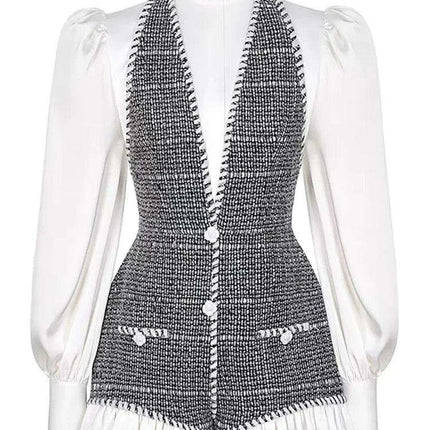 Chic High-Waisted Lantern Sleeve Playsuit with Zip & Lace Detail for Women - Très Elite