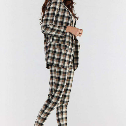 Chic High-Waisted Plaid Trousers Ensemble for Women