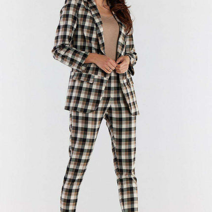 Chic High-Waisted Plaid Trousers Ensemble for Women